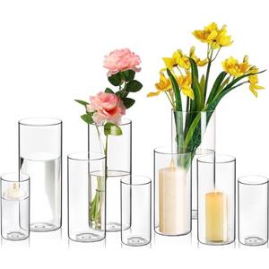11 Pack Cylinder Vases- for Centerpieces, 6,8,10 Inch Clear Glass Cylinder Candle Holder- for Wedding Centerpirces Decoration Tall Clear Flower Vases, Hurricane Candle Holder for Party Home Decor