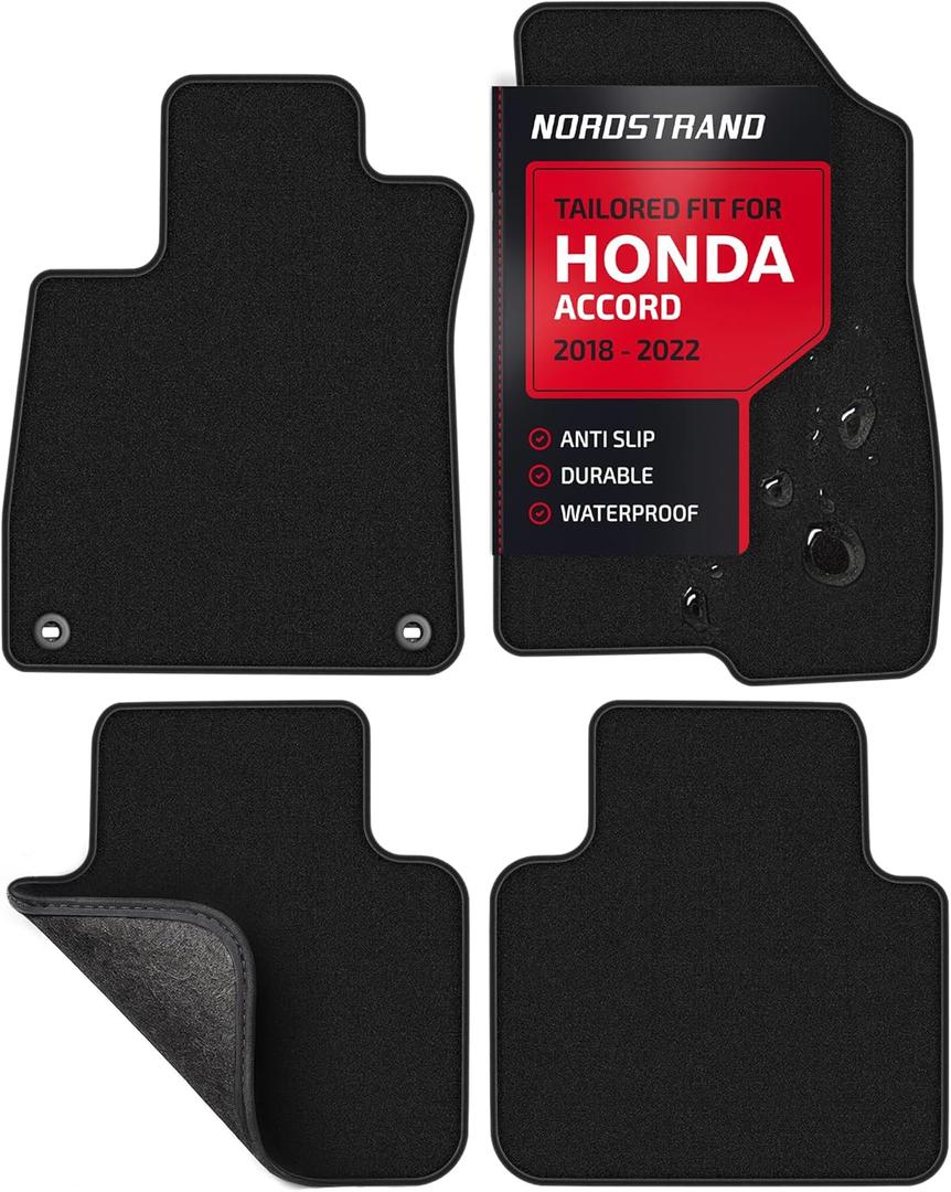 Floor Mats for Honda Accord 2018 2019 2020 2021 2022 Sedan 10 - Custom 3D Fit - 1st and 2nd Row Set of 4 - Waterproof Anti-Slip Backing - 34oz Heavy Duty Carpet Mat - All Weather Car Liner Floormats