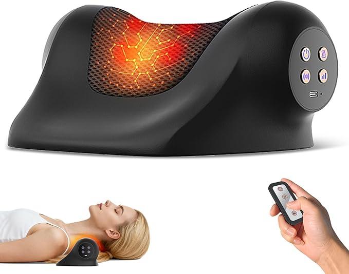 RINGCO Neck Massager with Heat, Red Light & Vibration Adjustable, Heated Neck Stretcher with 3 Modes, Rechargeable Cervical Traction Device for Pain Relief & Muscle Relaxation, Gift for Women Men