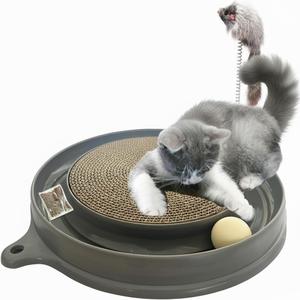 AUOON Cat Scratcher Toy with Ball Track - 3 in 1 Interactive Cat Toy, Cat Scratch Pad with Cat Ball Toy and Plush Cat Mouse Toy for Indoor Cats and Kittens (Gray)