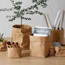 5PCS Kraft Paper Storage Bags Thickened Reusable Foldable Organizer Bags for Home Office Storage and Plant Pots, L
