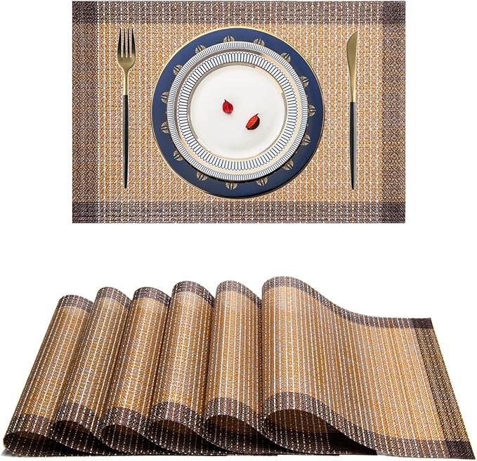 Placemats,PlasticVinyl Washable Heat-Resistant Durable PVC Non-Slip Woven for Kitchen Dining Table Mats (Set of 4, Black)