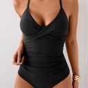B2prity Women's One Piece Swimsuits Tummy Control Front Cross Bathing Suits Tie Back Slimming V Neck Swimwear (Black, S)