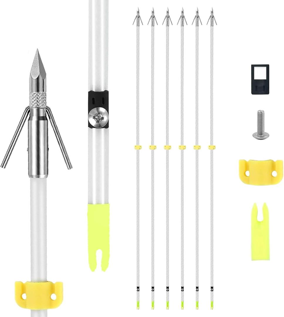 6 PK 32inch Bowfishing Arrows Luminous with Broadheads & Safty Slides