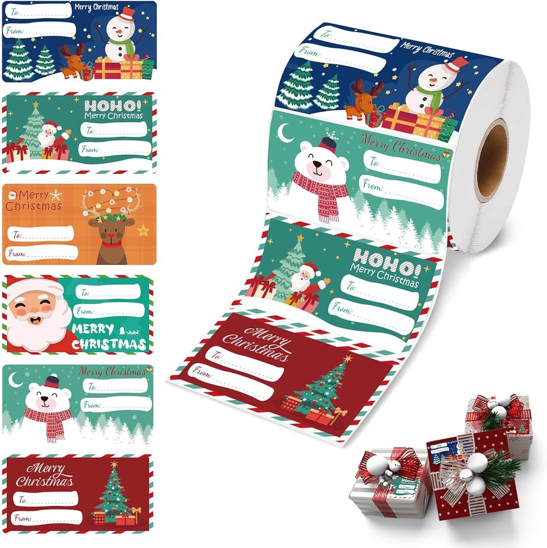 500 PCS Christmas Gift Tags Stickers  Self-Adhesive Holiday Name Labels for Christmas Presents, Wrapping Paper, Gift Bags & Seasonal Decorations (2.95 x 1.6 Inch)