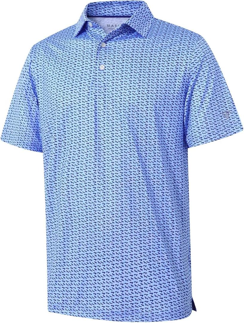 Golf Shirts for Men Dry Fit Short Sleeve Print Performance Moisture Wicking Polo Shirt (XX-Large, Bluejay Navy Dogs)