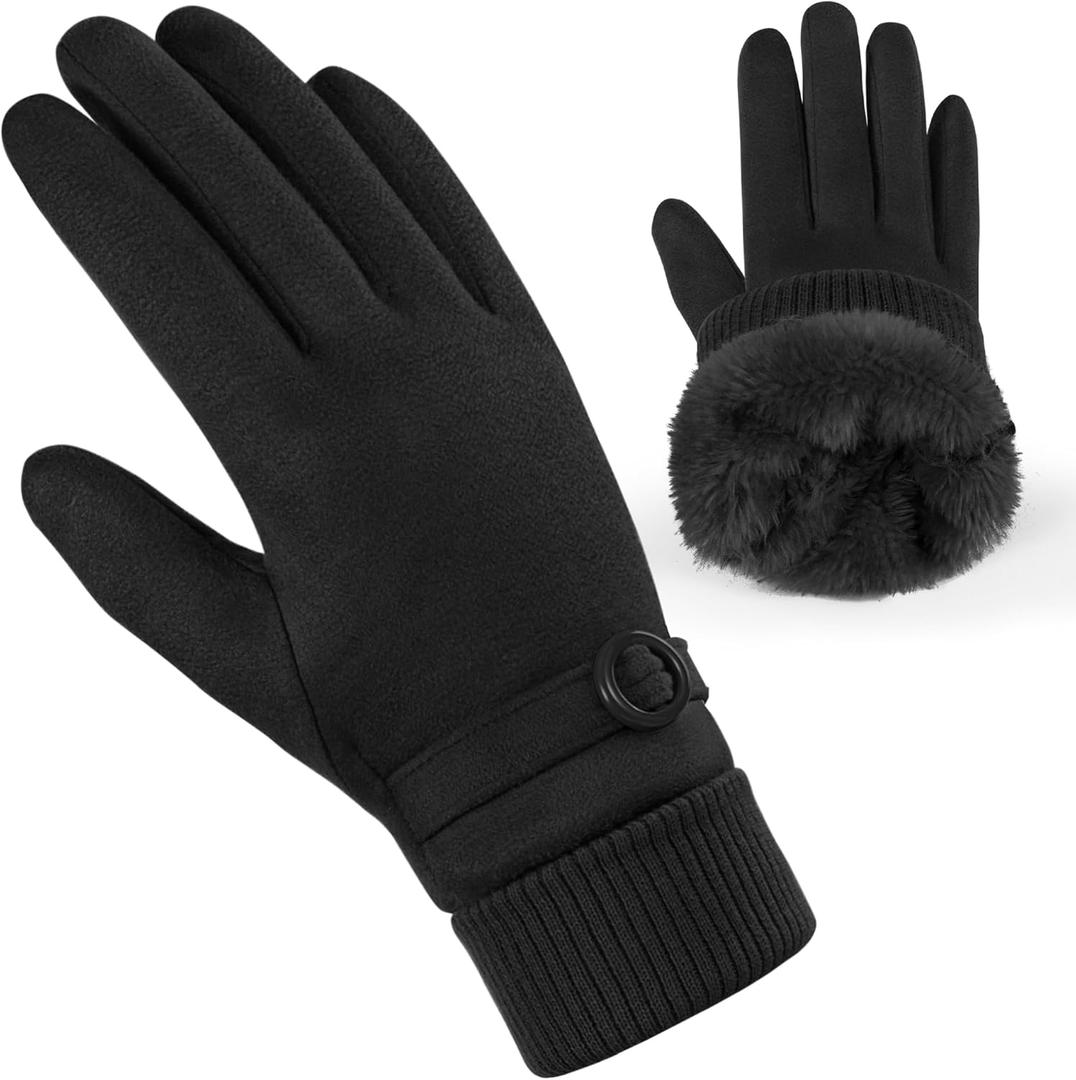 Cold Weather Womens Gloves, Winter Gloves for Women Thermal Warm Fleece Lined, Touchscreen Gloves for Christmas Gifts (Medium, Black)
