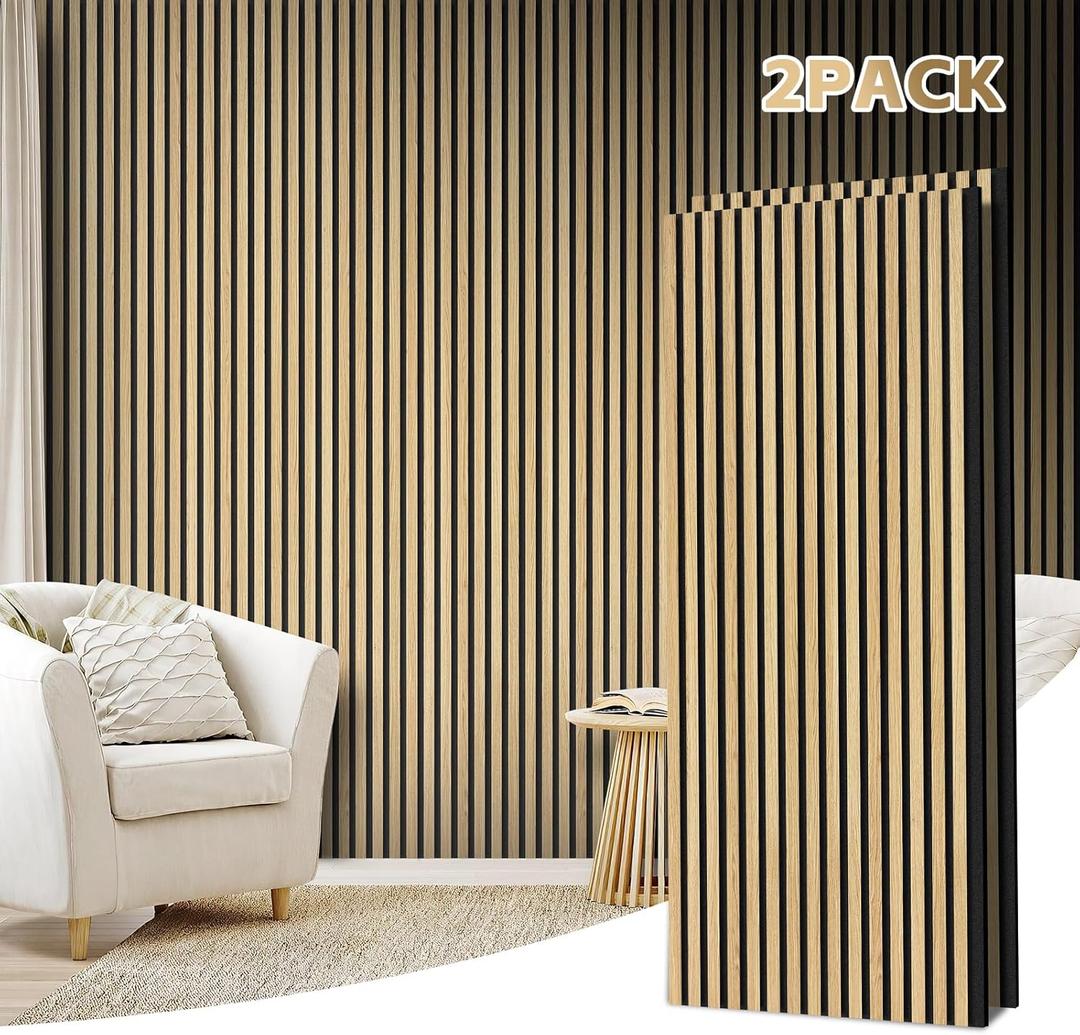 2-Pack 3D Wood Slat Acoustic Panels – Soundproofing & Noise-Absorbing Wall Decor, Natural Oak Finish, 47.3"x23.6" – for Living Room & Home Office
