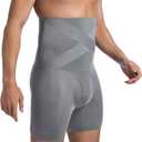 Mens Shapewear Tummy Control Boxer Briefs Compression Shorts Slimming Body Shaper, High-waisted, Long-Legs (Gray, L)