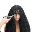 YXCHERISHAIR Curly Wigs for Black Women Natural Black Long Curly Afro Wig with Bangs Synthetic Kinky curl Hair Replacement Wigs for Cosplay and Daily (1B, 24inch)