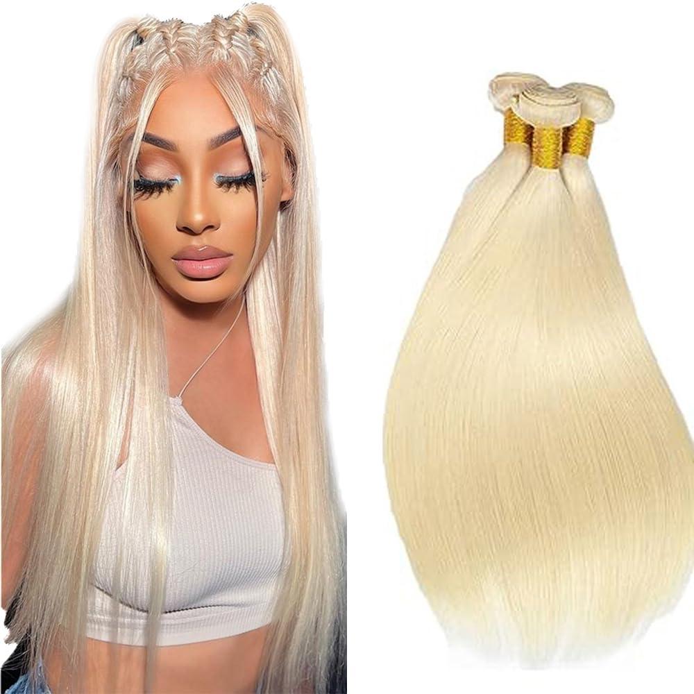 #613 Blonde Bundles Human Hair Blonde Straight Bundles 26 28 30 Inch Brazilian Virgin Remy Hair 3 Bundle 50 Gram Per Bundle 613 Human Hair Extensions