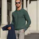 Zaitun Mens Knit Polo Sweater Long Sleeve Lightweight Collared Pullover Casual Sweaters Khaki (Green, XXL)