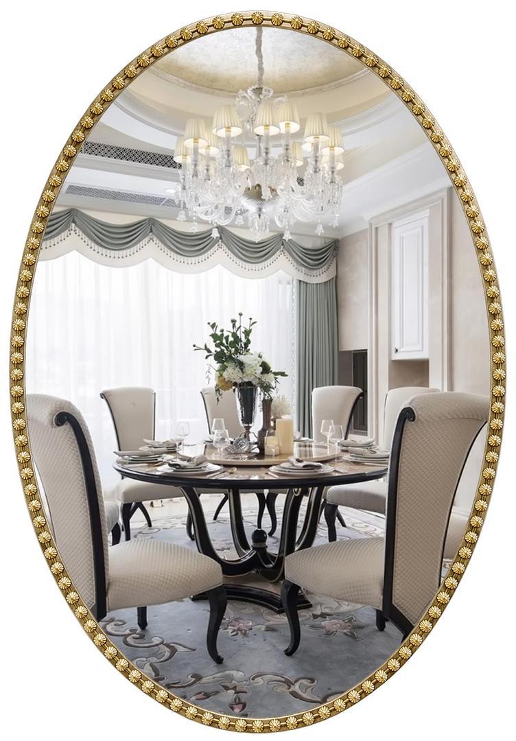 JIINGYO Oval Bathroom Mirror, 24x36 Inch Floral White Oval Mirrors for Wall, White Metal Floral Frame Mirrors for Bedroom Living Room Hallway, Hangs Horizontally or Vertically