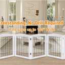 LZRS 6-Panel Extra Wide Wooden Freestanding Dog Gate: Foldable Solid Wood and Steel Wire Chew Resistant Safety Barrier for Doorways, Stairs, and Open Long Spaces Indoor Use, White