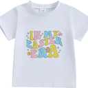 Toddler Boys Girls Easter T-Shirt Short Sleeve Bunny Outfits Kids Funny Rabbit Letters Graphic Cotton Tee Top