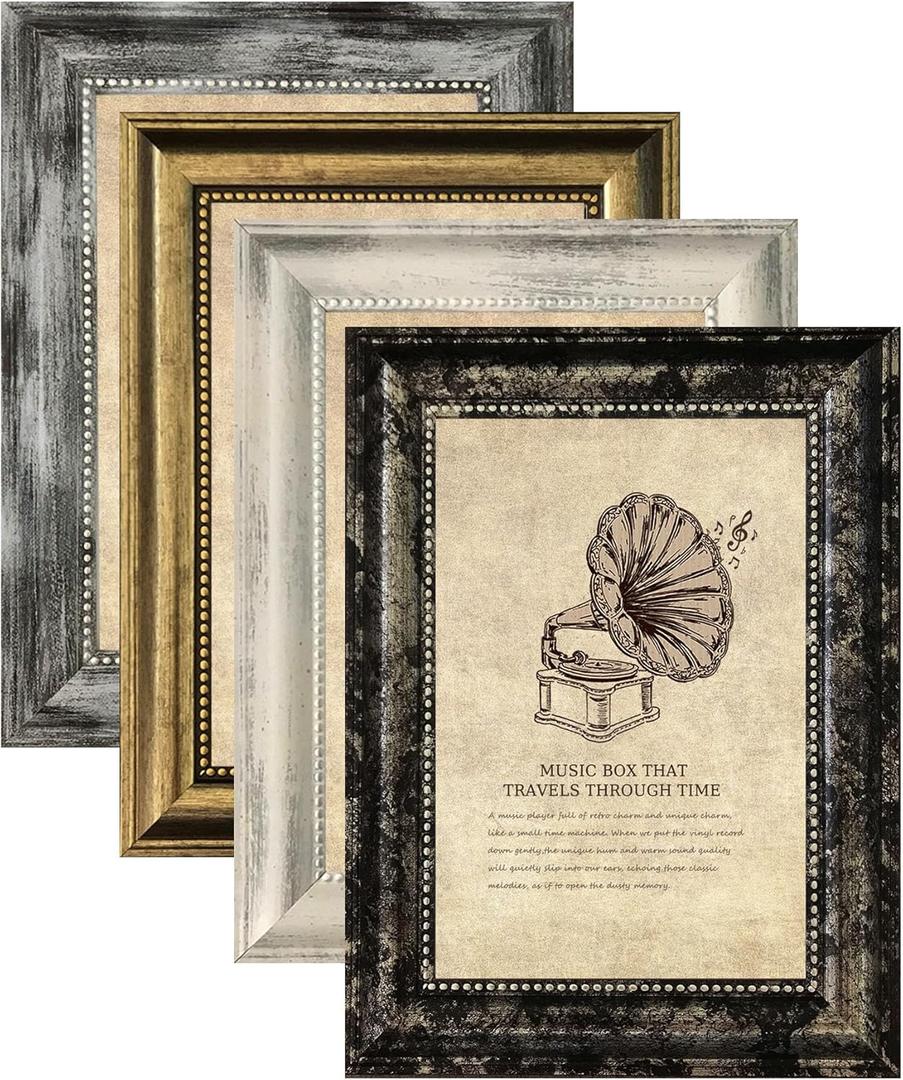 5x7 Picture Frames Set of 4- Rustic Retro Photo Frame with Real Glass Wall Mount and Tabletop Display Family Friends Wedding Gift (ps-Mix Color-4pcs)