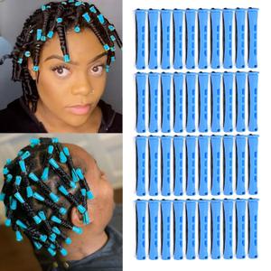 40pcs Perm Rods Set for Natural Hair Blue Plastic Cold Wave Rods Hair Curling Rollers with Steel Pintail Comb Rat Tail DIY Hairdressing Tools40pcs Blue (1 Count (Pack of 40))