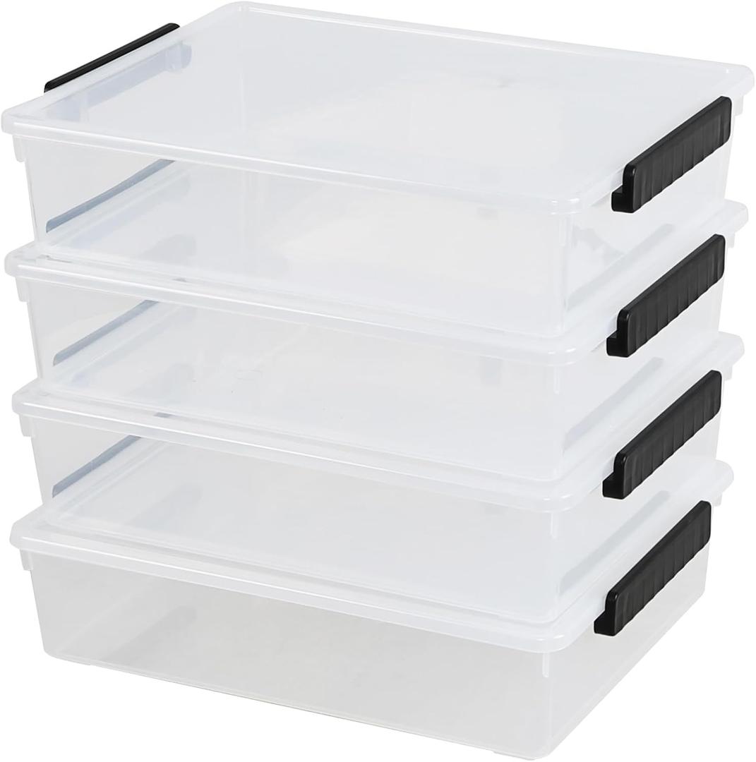 Morcte 6 Qt Clear Plastic Storage Bins with Lids, Plastic Stackable Storage Container with Latch Lids, Arts or Crafts Supplies Storage Containers for Home, Office, 4 Pack