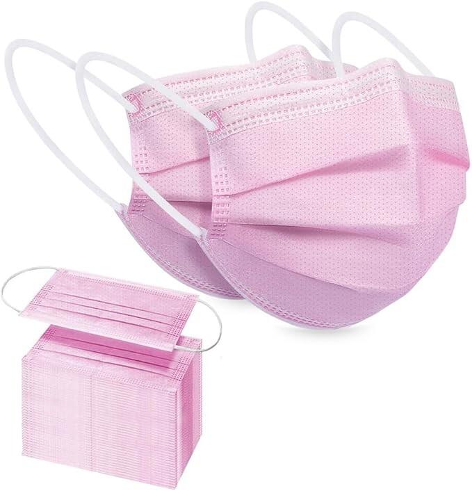 FFG 50 Pcs Disposable 3 Layer Protection Mask with Air Loops, Pink
