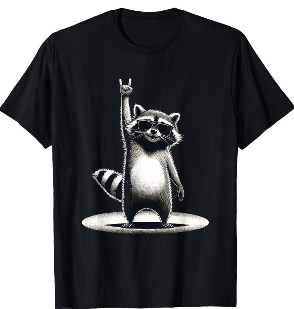 Retro Raccoon Rock Music Gift Men Kids Women Funny Raccoon T-Shirt Size XL