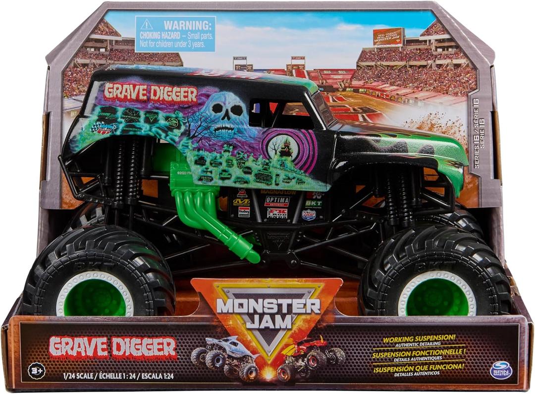 Monster Jam, Official Grave Digger Monster Truck, Collector Die-Cast Vehicle, 1:24 Scale, Kids Toys for Boys Ages 3 And Up