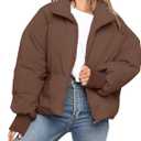 MEROKEETY Women's 2025 Winter Long Sleeve Zip Puffer Jacket Pockets Baggy Short Coats (Coffee)