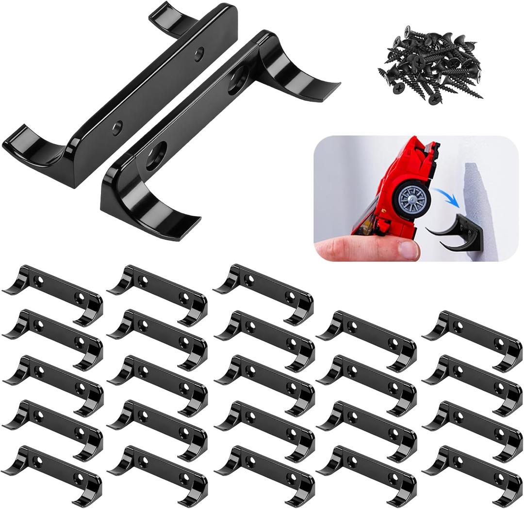 25 Pcs Sturdy Wall Bracket, Vertical Car Display Wall Mount, with 50 Pcs Screws, Compatible with Speed Champion Series Brick Car Models, Display Collectible Cars Vertical by Wheels on Wall, Black