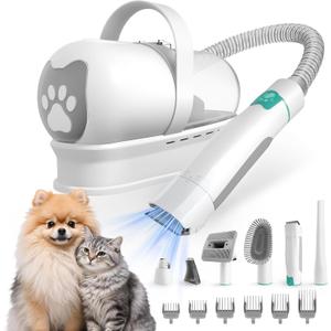 Dog Grooming Kit, Pet Grooming Vacuum with Pet Clipper Nail Grinder, Dog Hair Vacuum with 6 Pet Grooming Tools for Dogs Cats Shedding Grooming, White