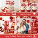Valentines Day Party Decorations Romantic Red Heart Valentine Balloon Garland Backdrop Kit with Tablecloth Cake Topper Cupcake Toppers Love-Themed Party Supplies for Valentines Celebration