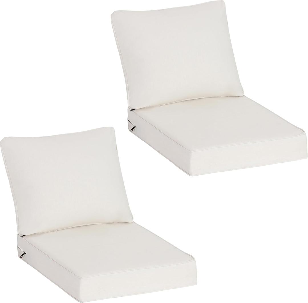 COZYVIDA Outdoor Deep Seat Cushion Set of 2,24" x 27.5"x4.5" Patio Cushions Resilient Foam Filling, Water-Resistant Stain-Resistant UV-Resistant 1000+ Hrs, Weather Resistant,YKK Zippers,Almond, 24"x27.5"x4.5" 2sets