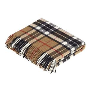 Moon Wool Plaid Throw Blanket, Merino Labmswool, Camel Thompson Tartan, Made in the UK