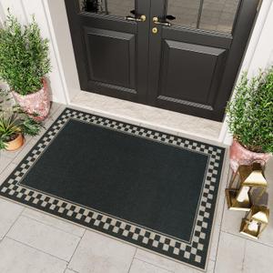OJIA Easy Jute Outdoor Rug 3x5 Washable Rugs for Entryway, Checkered Border Black Front Door Rug Non-Slip Door Mats Indoor Outdoor Rugs Farmhouse 3x5 Area Rug for Porch Outside Patio Living Room
