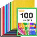 TUXIYA 100 Sheets 8.5" X 11" Glitter Cardstock,50 Assorted Colors 250GSM/92LB Glitter Cardstock,No-Shed Sparkly Glitter Paper for Arts and Crafts, Decorative, Card Making, Scrapbooking, DIY Projects