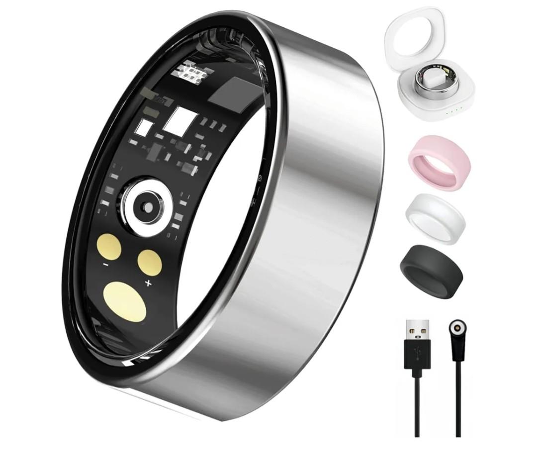 Smart Ring for Women Men, Health Tracker with Heart Rate/Blood Oxygen/Blood Pressure/Sleep Monitor/Step Counting, IP68 Waterproof Fitness Ring, No App Fees (Silver, 8#)
