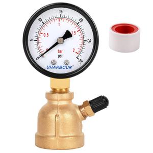 Gas Line Pressure Tester, Brass Gas Pressure Tester Gauge, 3/4" FNPT Forged Brass Assembly with Air Pressure Gauge 30psi and Air Bleeding Valve for Pressure Testing on Home Gas Line