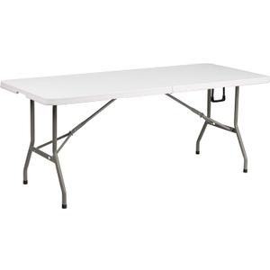 Flash Furniture Elon 6' Rectangular Plastic Folding Event Table with Carrying Handle, Bi-Fold Banquet Table for Indoor/Outdoor Events, White (30"W x 72"L)