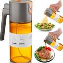 OURCABECUE Upgrade 2 in 1 Oil Sprayer for Cooking, 17oz Light-Blocking Glass Olive Oil Dispenser Bottle for Kitchen,Food-Grade Oil Mister with 8 Stickers for Salad, Frying (Grey)