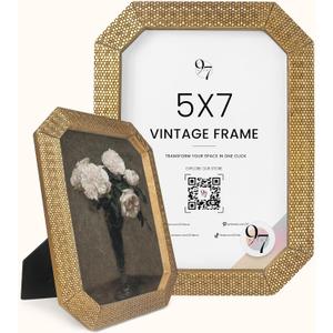 97 Decor 5x7 Vintage Picture Frames - 5 x 7 Picture Frame Antique, Ornate Gold Frames 5 x 7, Small 5x7 Picture Frame Wall Hanging For Home Decor