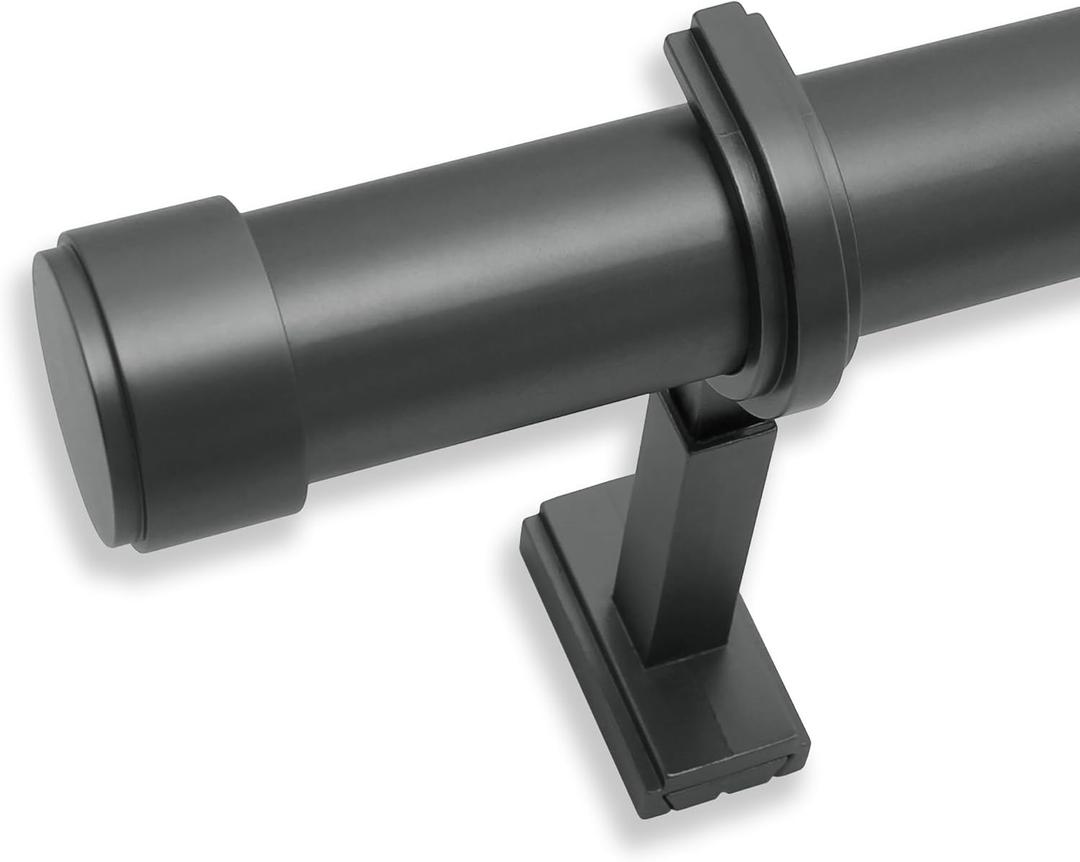 Luxury Fixed Length Curtain Rod, 3.5 ft, Matte Graphite 1 1/4" Rod Set, Non-Adjustable, Single Piece Rod, Designer Metal Adjustable Brackets Hide Mounting Screws, End Caps, Hardware