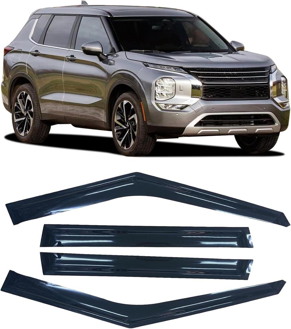 4 Pieces Tape-on Extra Durable Rain Guards Fit for 2022 2023 2024 2025 Mitsubishi Outlander,Window Deflectors,Window Visors (Smoke Black)