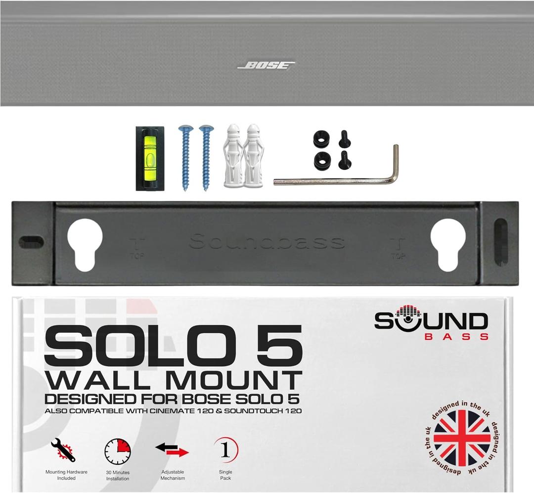 Sound Bass Solo 5 Wall Mount Bracket for Bose Solo 5 Sound Bar, Complete Kit with All Mounting Hardware, Compatible with Series II Soundbar, Designed in The UK by Soundbass