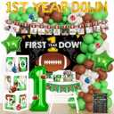First Year Down Birthday Party Decorations, Football 1st Birthday Decorations, Touchdown Backdrop Balloon Banner Cake Topper Box, Baby Boy First Sport Party Supplies