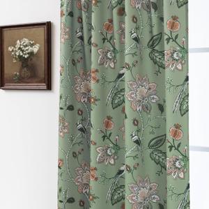 Sage Green Floral Printed Curtains,Vintage Cottage Core Light Pink Flower Leaf Botanical Cottagecore Patterned Blackout Farmhouse Curtains for Bedroom Living Dining Room 84 Inch Length 2 Panel Set
