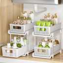 RIKOJUXI Bathroom Organizer with Dividers, 2Pcs 2 Tier Stackable Under Sink Organizers and Storage Cabinet Organizers for Bathroom Kitchen Pantry Organization and Storage, Medicine Cabinet Organizer