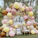 Pink Yellow Brown Balloon Garland Double Stuffed Pastel Light Pink Yellow White Sand Balloons Balloon Arch Kit for Birthday Baby Shower Wedding Bee Bear Theme Fall Party Decorations