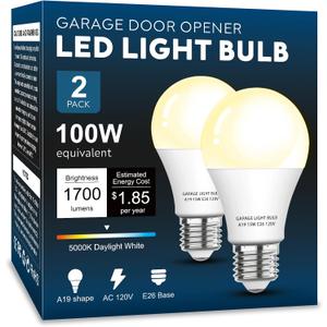 Garage Door Opener LED Light Bulb 2 Pack15W Equivalent to 100W Garage Light Bulb,A19 3000K Soft White E26 Base 120V Outdoor Light Bulbs,Minimize Interference,Dimmable