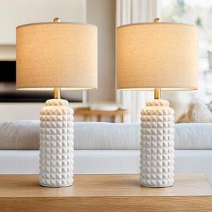 Modern Ceramic Table Lamps - Bedside Lamps Set of 2, White Tall Adjustable Lamps for Bedrooms & Living Room (6-White)
