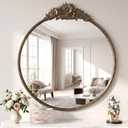PlushVibes Vintage Round Mirror, 24"x26" Baroque Circle Mirrors, Black