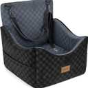 JOEJOY Elevated Dog Car Seat for Small/Medium Dogs up to 35 lbs, Memory Foam Booster Seat with Detachable Washable Cover, Travel-Safe Car Bed with Safety Belts & Storage Pockets, Dark Grey