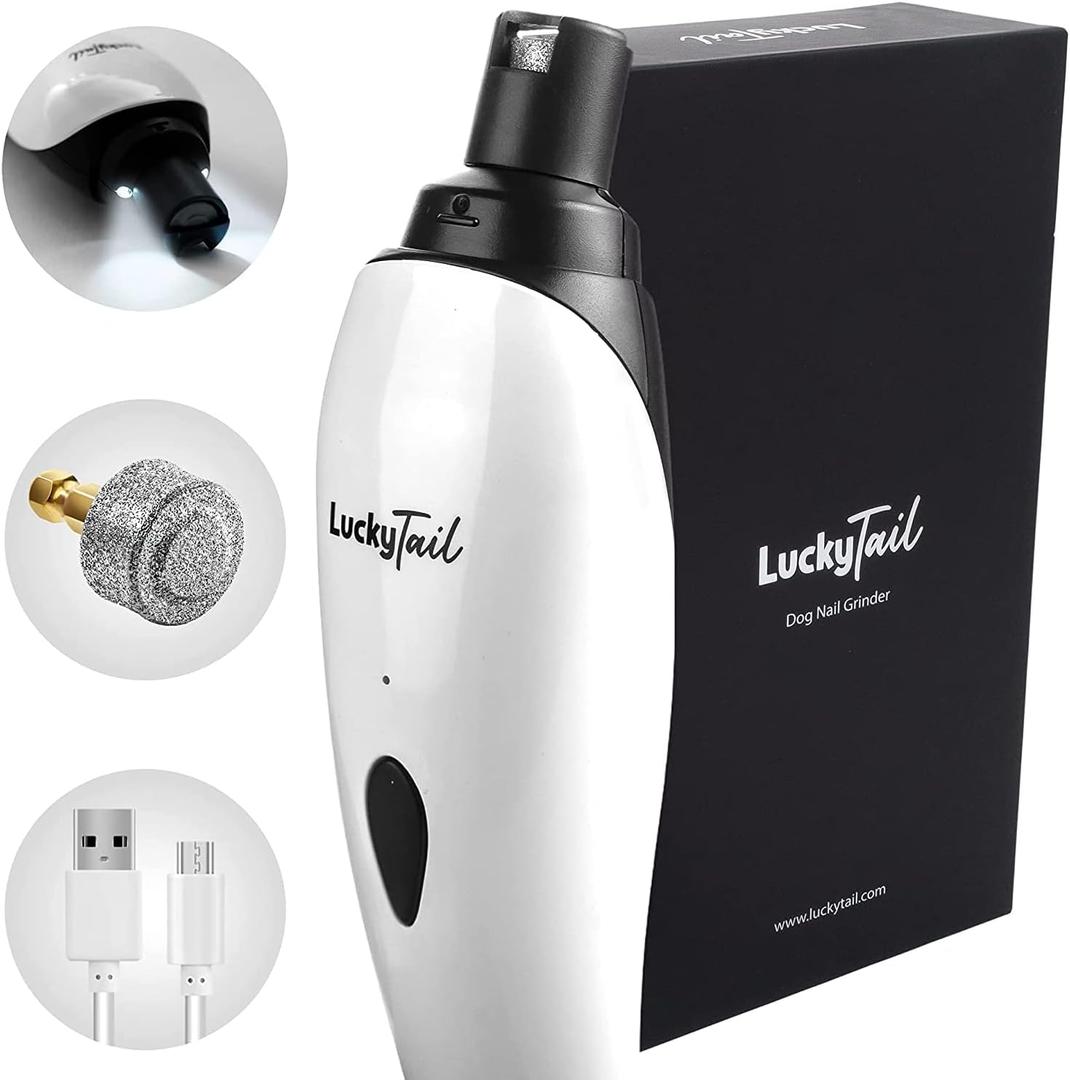 LuckyTail Pet Nail Grinder for Dogs and Cats - Super Quiet and Low Vibration Electric Dog Nail Grinder with 2 LED Lights - USB Rechargeable and Cordless - 2 Speeds - Small to Large Pets (White)